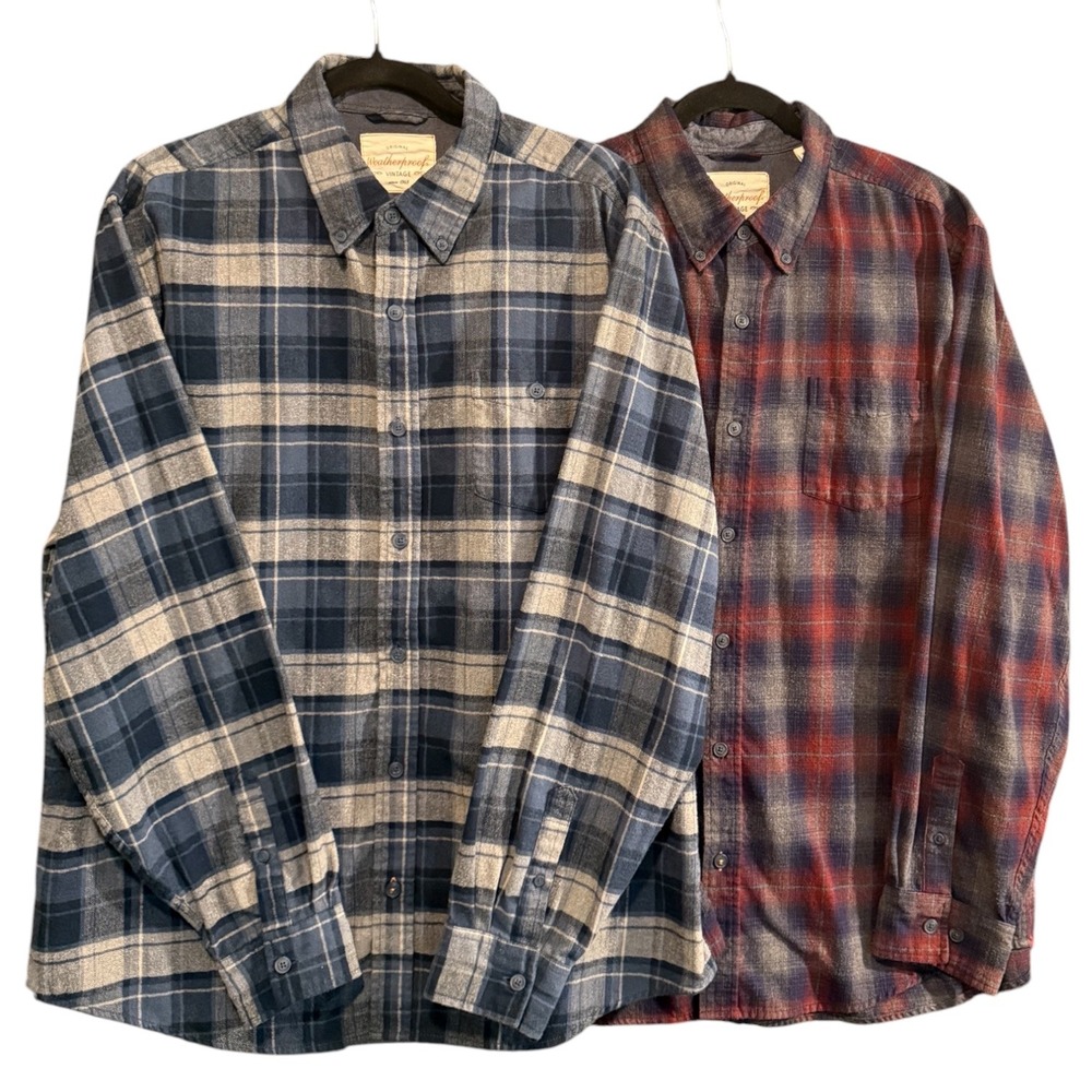 Weatherproof Vintage Gorpcore Plaid Flannel Button Down Shirt Lot of 2 Sz XL